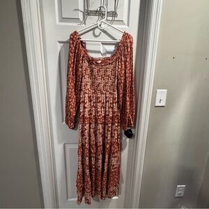 Listicle Red and Cream Long Sleeve Dress